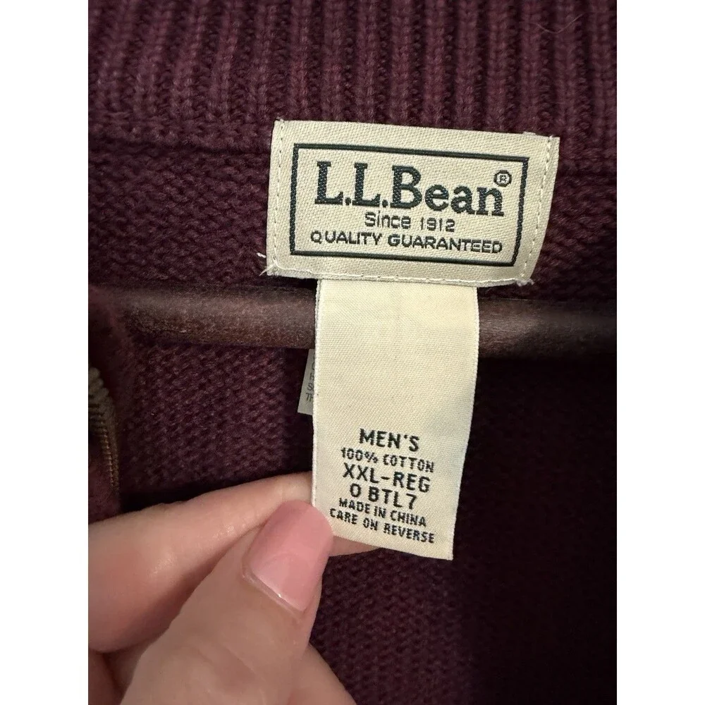 L.L. Bean Men’s XXL Burgundy Maroon Full Zip Cotton Knit Sweater Jacket Classic